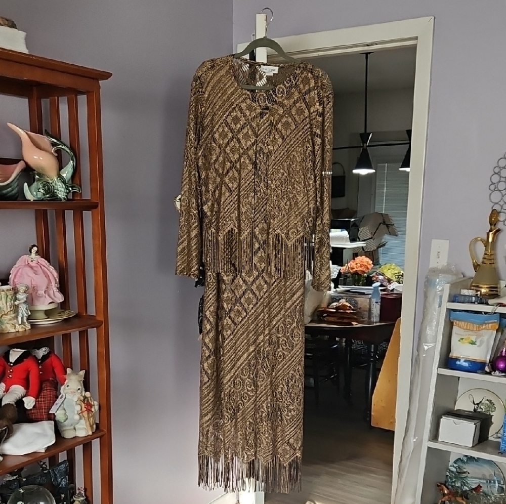 Harlow Bronze Long Sleeve Dress with Fringe
